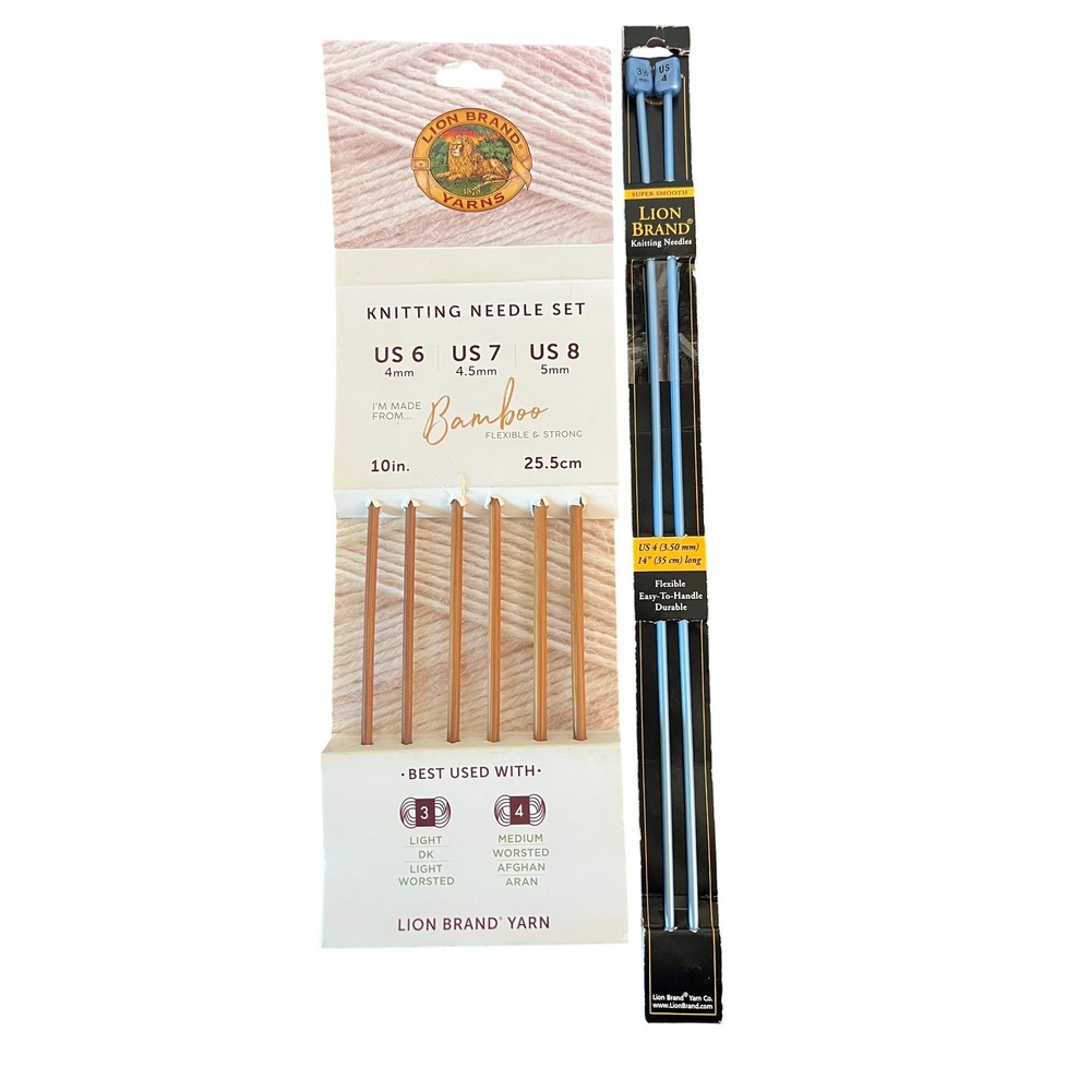 Lion Brand Bamboo Knitting Needle Set US 6 7 8 and US 4 Blue Plastic Needles
